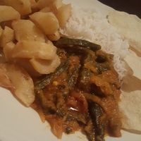 Karahi Bhindi, steamed rice and chips at Zeera in South Shields