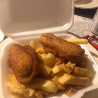Vegan battered sausage supper at Linda's Fish & Chips in Cullen