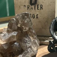 Amethyst quartz and a prayer box  at Peace Yoga Gallery in Los Angeles