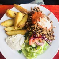 Kebab plate at Sodermanna Vegetariska in Stockholm