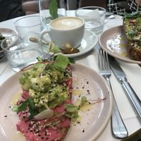 Pink avocado toast at Cafe Berry in Paris