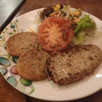 Mock meats and salad at Sujata Cafe in Kowloon
