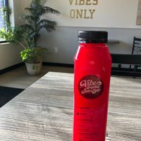 VC Blast - fresh raw cold-pressed juice. Carrot, red apple, pineapple, ginger, red beet, lemon. at Vibe Organic Juice Bar in St Louis Park