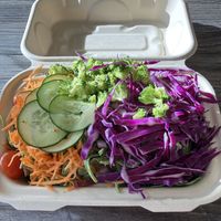 Rainbow salad with raw vegan ranch dressing at Vibe Organic Juice Bar in St Louis Park
