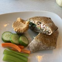 The black bean patty wrap with homemade hummus and crudités.  at Eden Cafe & Bakeshop in Batavia
