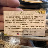 Coffee info card  at Namaskara Coffee & Superfoods in Ubud