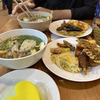 Vegan pho w/ yummy vegan “pork” and our buffet plates  #Veganuary at Au Lac in Da Lat