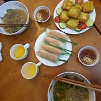Crispy fried tofu, fresh springrolls, phò at Au Lac in Da Lat