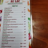 Menu at Au Lac in Da Lat