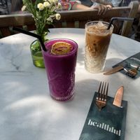 Dragon fruit smoothie and ice coffee🩷  at Healthful in Rotterdam