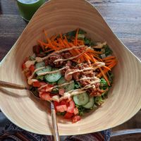 Captain Jack salad with Green Clean juice! at Rich 'N Greens in Cologne