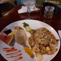 Ginger peanut stir fry with thempe at Stashus Con Fusion in Puerto Viejo De Talamanca