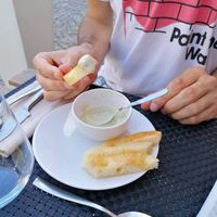 Foccacia with eggplant and wasabi cream dip at Ninfood in Cuneo
