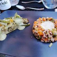 Miso and vegetable salad and stuffed eggplant alla saracene at Ninfood in Cuneo