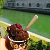 Chocolate raspberry ice cream at Kavarna Cacao in Ljubljana