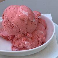 Strawberry ice cream at Kavarna Cacao in Ljubljana