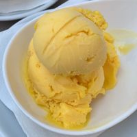 Mango ice cream at Kavarna Cacao in Ljubljana