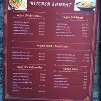 Vegan menu at Kitchen Samrat in Footscray