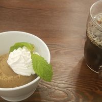 coffee ice cream with whipped cream and coffee (almond milk not pictured) at Swell Bowls in Tokyo