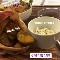 Spicy potatoes with vegan cheese(delicious) and locomotion  at Swell Bowls in Tokyo