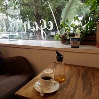 coffee with almond milk  at Swell Bowls in Tokyo