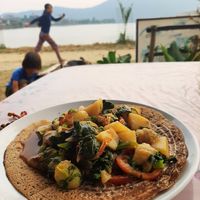 Buckwheat bread and veg curry 150 rupees at Pourquoi Pas in Pokhara