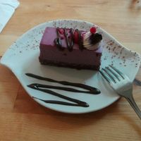 Raspberry cheesecake at The Raw Kitchen Malmö in Malmo