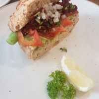 Vegan Avokado Toast with aspargus, sundried tomatoes, onion. at The Hass Bistro in Bangkok