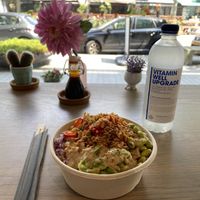 Custom bowl with vegan fish  at Poke Bowl in Rotterdam