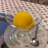 Fruity and fresh mango sherbet at Saffron Ikebukuro in Tokyo