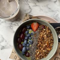 Matcha smoothie bowl with dark chocolate (almond) milk  at Your Coffee in Hilversum