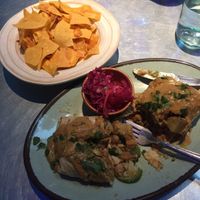 Plantain chips and curry roti at Bang Up To The Elephant in Denver