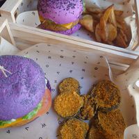 Both sandwiches and their sides at Flower Burger in Bergamo