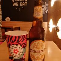 3 vegan beers, paper cups at Flower Burger in Bergamo