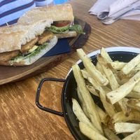 Tempeh sandwich and fries   at Raiz in Sintra