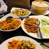 Duckless pancakes - veg fried rice - schezwan bean curd 😋 at G-Wu in Leeds