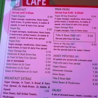 Toby Jug cafe vegan menu at Toby Jug Cafe in Boscastle