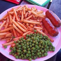 Vegan sausage dish at Toby Jug Cafe in Boscastle