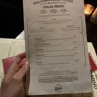 Vegan menu  at Winnies in Queenstown