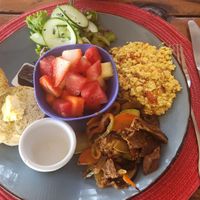 Complete vegan breakfast at Aroma Coffee Bar in Cahuita