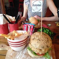 Vegan burgers  at Aroma Coffee Bar in Cahuita