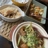 vegan coconut pancakes and vegan sweet and sour balls  at Suyuan in Bristol