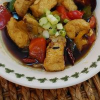 Fried tofu in vegan oyster sauce at Suyuan in Bristol