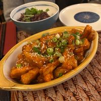 Deep fried aubergine in sweet tomato sauce at Suyuan in Bristol