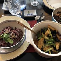 Tofu with peppers, wood ear mushrooms and celery (right), jasmine rice at Suyuan in Bristol