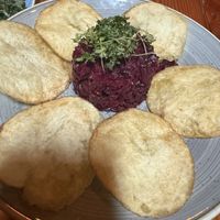 Vegan beet tar tar with house made chips. I am normally not a beet person but this dish was really really good!   at Truckee Tavern and Grill in Truckee