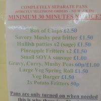 Gabby's chippy vegan menu at Gabby's Chippy in Bridlington