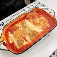 Canelones con salsa pomodoro, rellenos con carne de soya at Lazy Vegan in Santiago