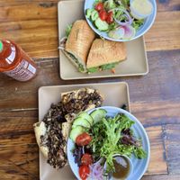Vegan Tofu Bahn Mí & Vegan Mushroom Cheesesteak— both delicious   at 98 Center Moab in Moab