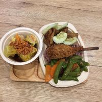 "chicken leg"  and some nice dumplings at So​ Vegan in Bangkok